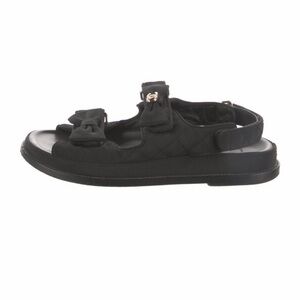 Chanel Interlocking CC Logo Black Quilted Grosgrain Dad Sandals